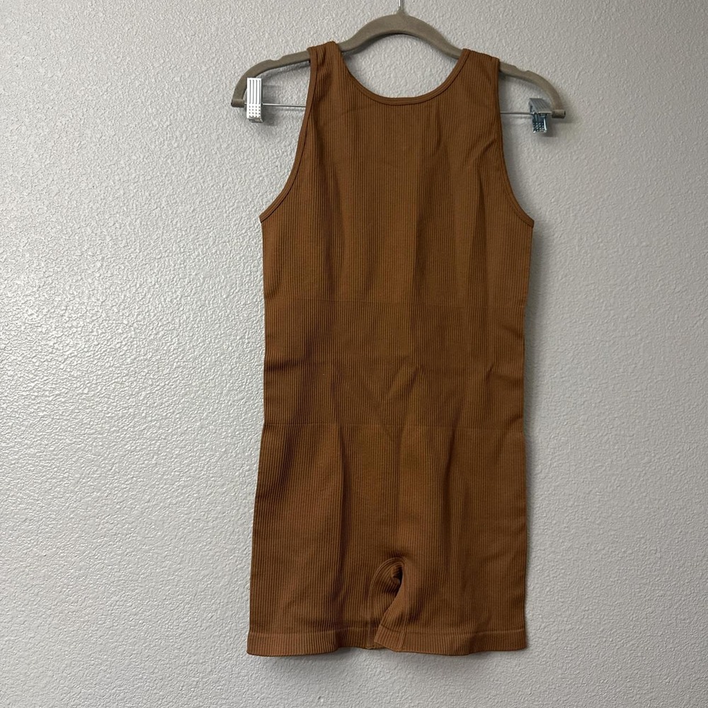 OQQ Ribbed Tank Shorts Romper With Built in Tummy Control